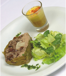 Terrina de Miúdos de Frango com Cogumelos Frescos e Zabaione de Açafrão