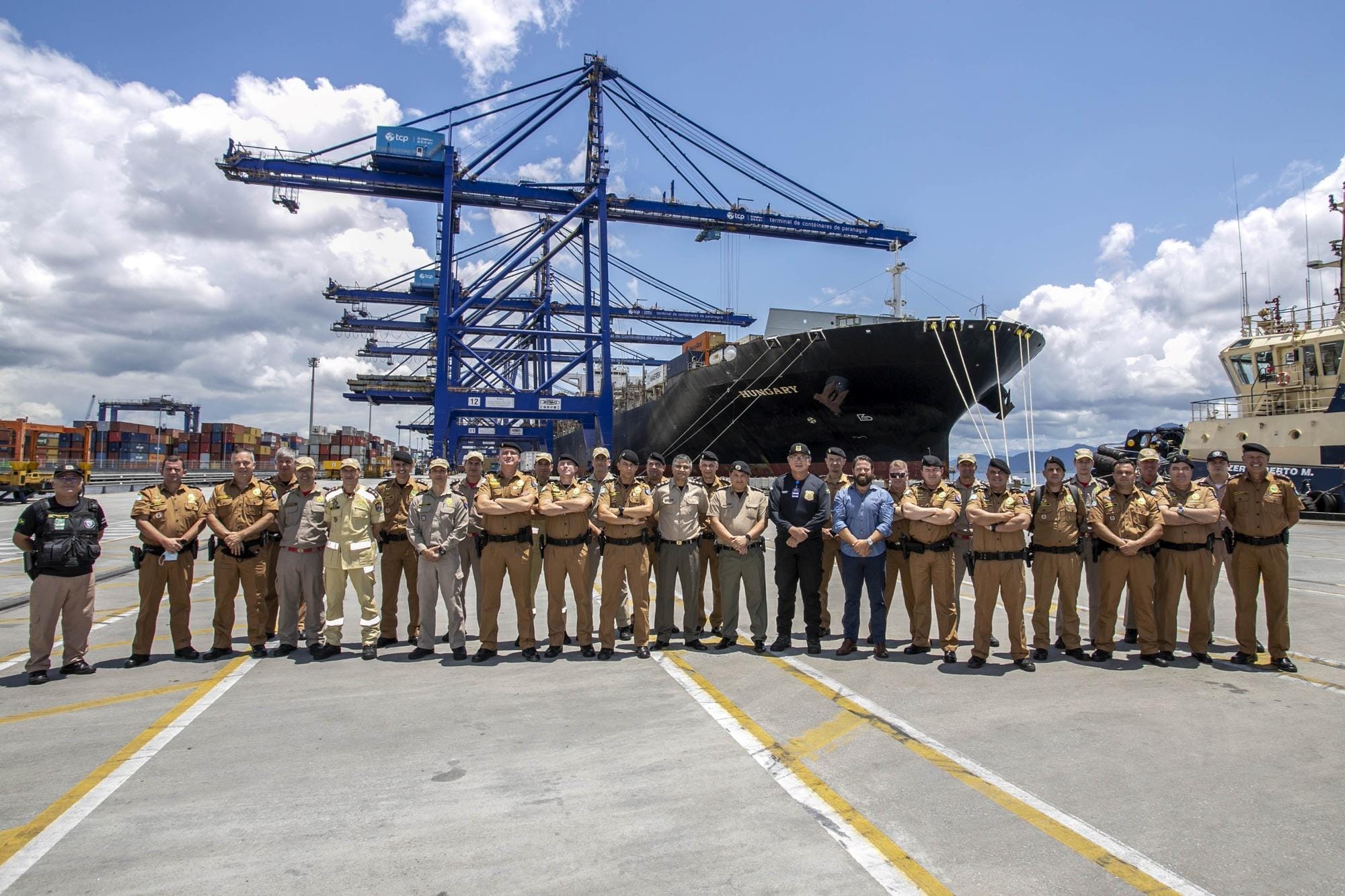 Trabalho de segurança do Porto de Paranaguá pauta aula prática do Curso Superior da PMPR