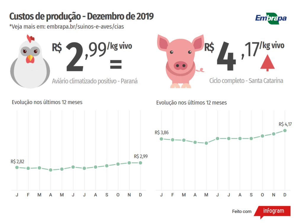 Custos de produção de suínos e de frangos de corte acumulam altas em 2019