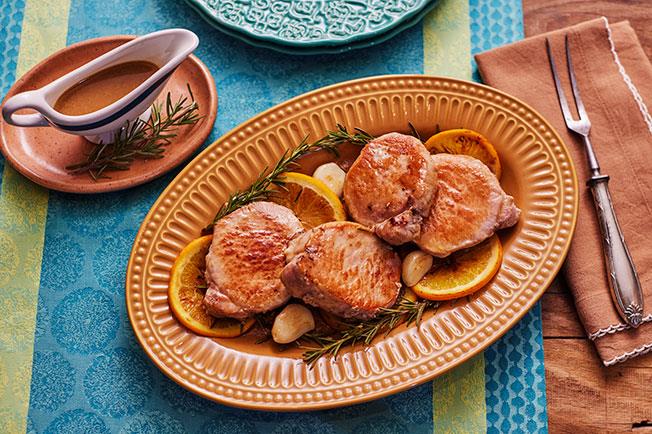 Lombo braseado com laranja e alecrim