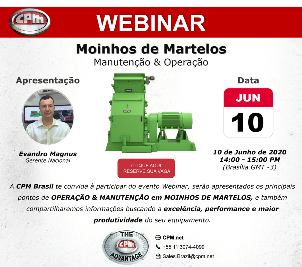 Operação e manutenção em moinhos de martelos é tema de webinar da CPM Brasil