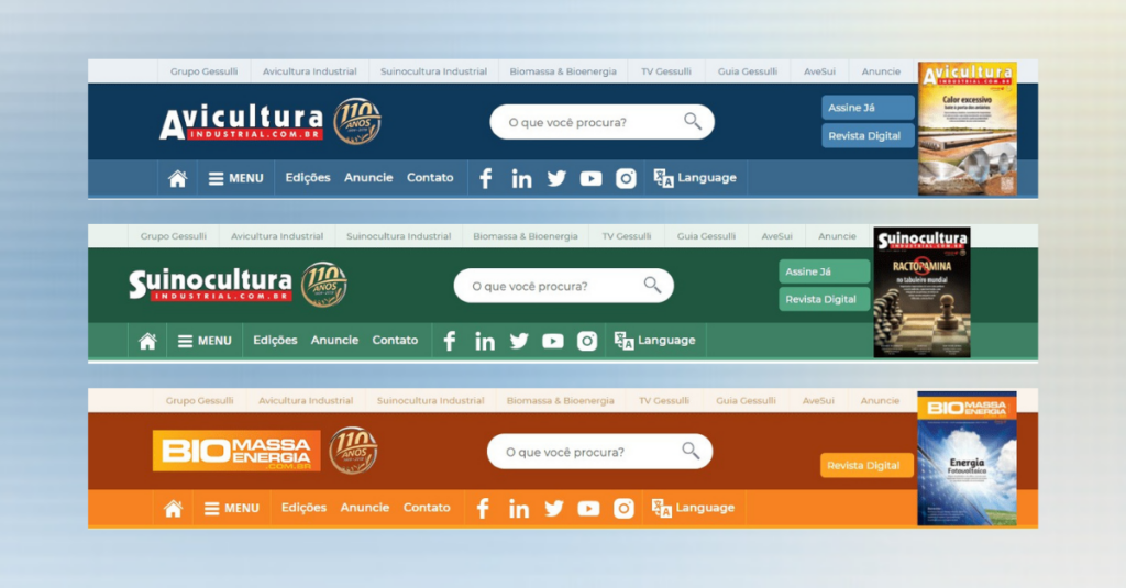 Portais da Avicultura Industrial, Suinocultura Industrial e B&B estão de cara de nova