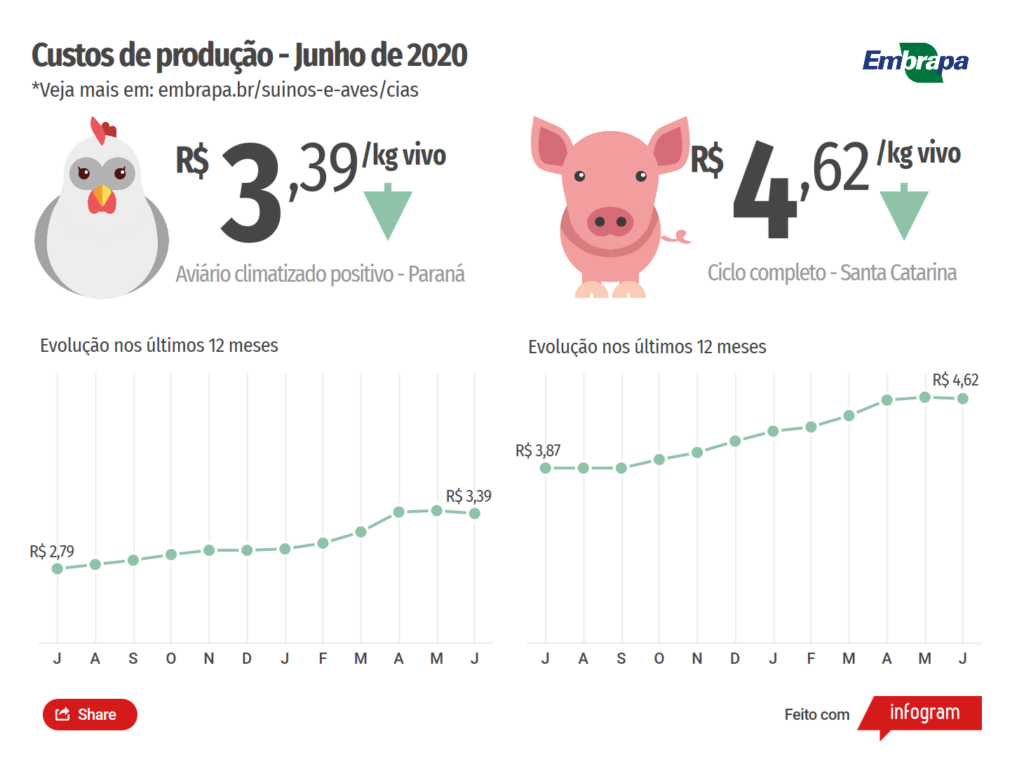 Custos de produção de suínos e de frangos de corte caem pela primeira vez no ano