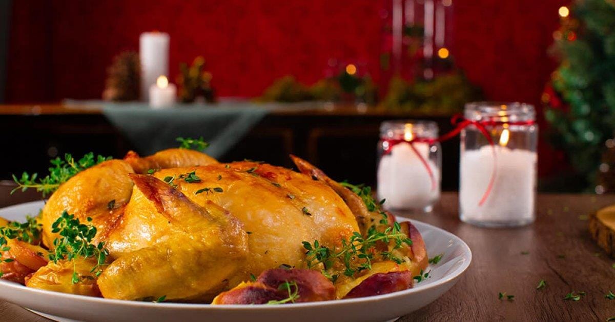 Frango Desossado com Pêssegos Assados