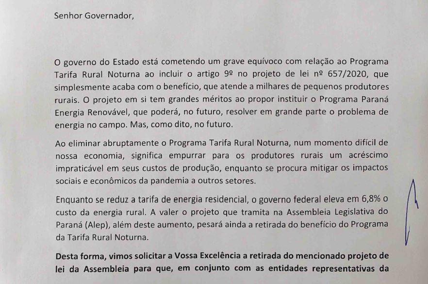 Entidades produtivas do Paraná pedem continuidade da Tarifa Rural Noturna