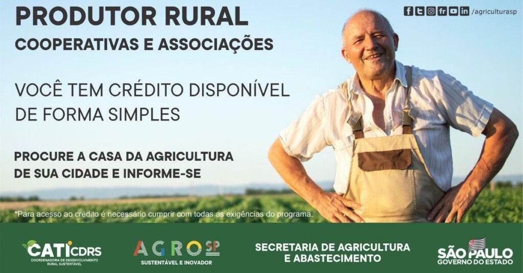 Governo de São Paulo tem crédito disponível para Produtor Rural, Associações e Cooperativas