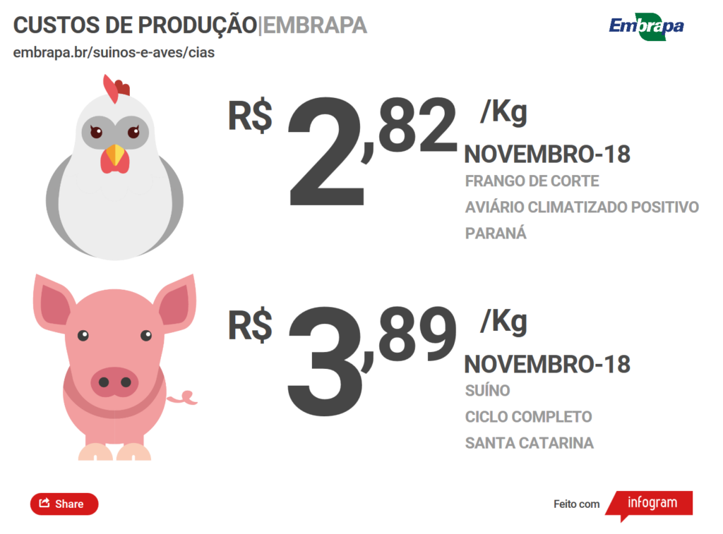 Custos de produção de frangos de corte e de suínos têm redução em novembro