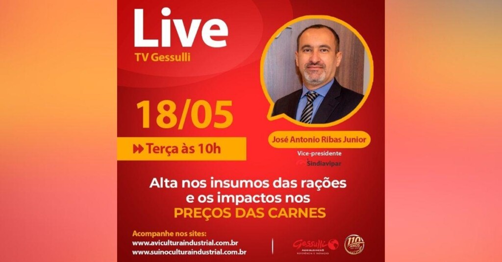 Live sobre a alta nos insumos das rações e os impactos nos preços das carnes, com vice-presidente do Sindiavipar