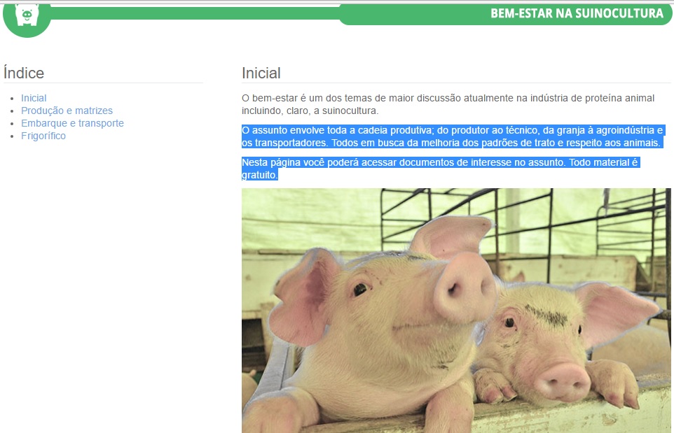 Embrapa disponibiliza página exclusiva sobre bem-estar na suinocultura