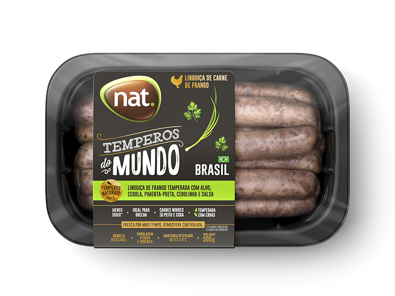 Nat. lança linguiças de frango feita com peito e coxas