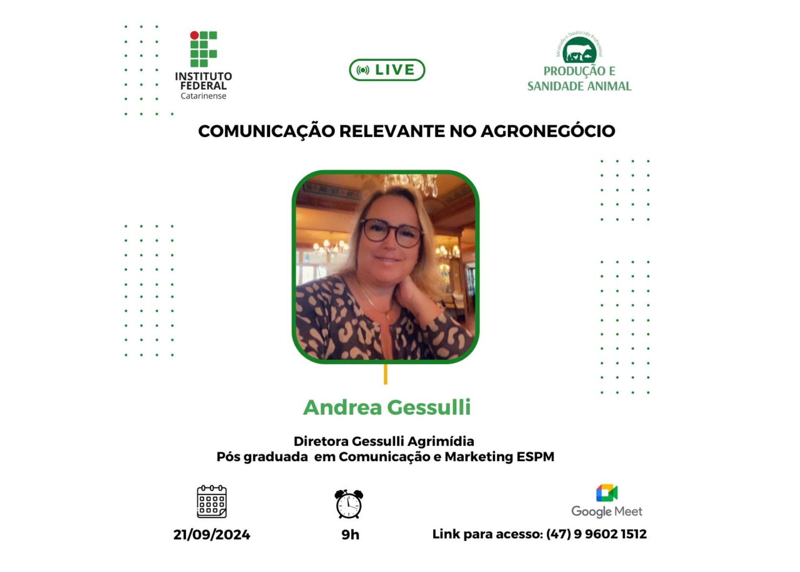 Diretora da Agrimidia abordará o tema “Comunicação no Agro” em palestra para Instituto Federal de Santa Catarinene (IFC) Diretora da Agrimidia abordará o tema “Comunicação no Agro” em palestra para Instituto Federal de Santa Catarinene (IFC)