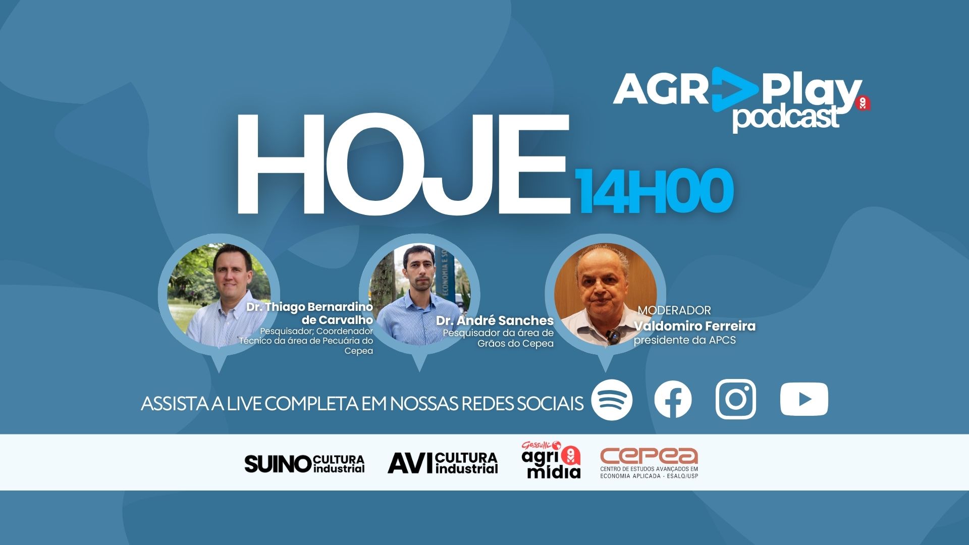É HOJE! AgrPlay Podcast: mercado de aves, suínos e grãos em bate-papo AO VIVO, às 14h É HOJE! AgrPlay Podcast: mercado de aves, suínos e grãos em bate-papo AO VIVO, às 14h