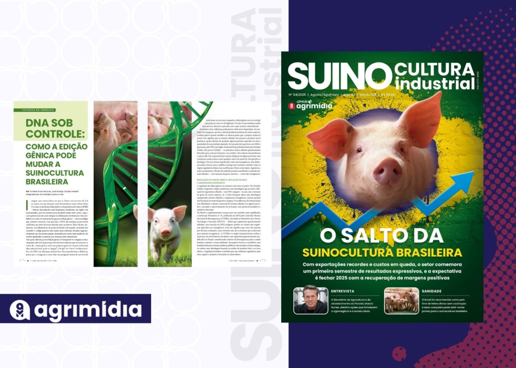 DNA sob controle: como a edição gênica pode mudar a suinocultura na edição da revista Suinocultura Industrial de agosto