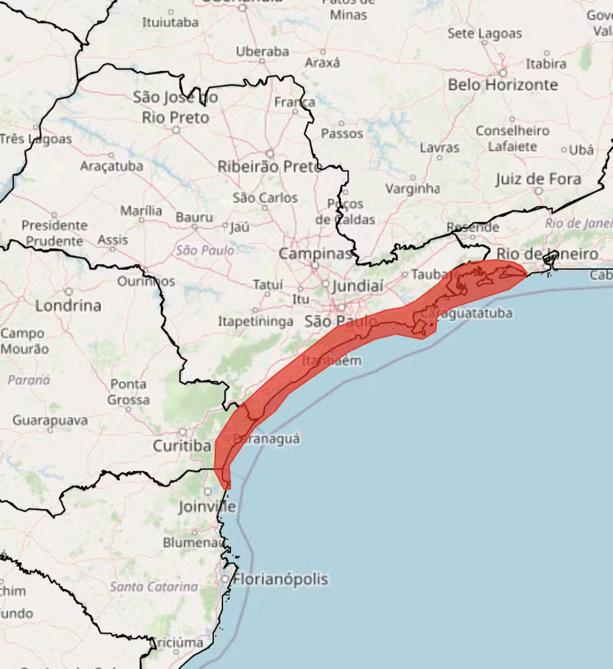 Alerta vermelho de grande perigo para tempestades no Sul e Sudeste