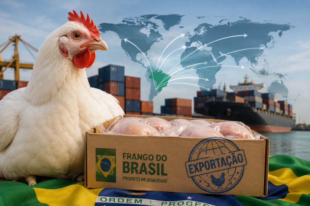 Brasil amplia produção e lidera exportações no mercado global que atinge 107,393 milhões de toneladas de frango
