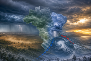 Frente fria, chuva forte e veranico mudam o tempo