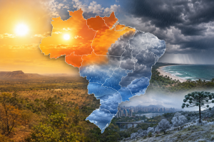 Frente fria traz temporais para o Sul e o Sudeste; veranico e umidade crítica afetam o interior do país