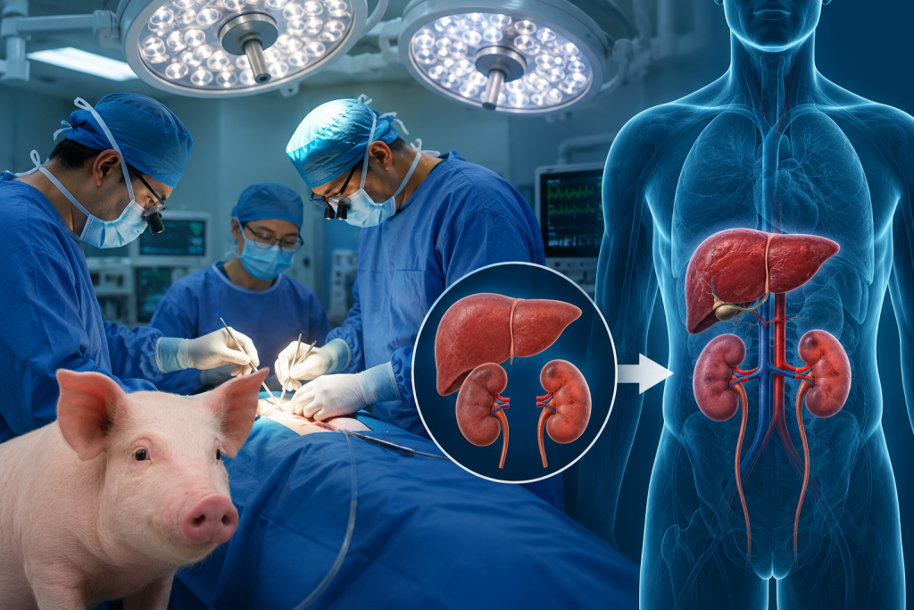 Transplante inédito combina fígado e rins de porco em humano em estudo experimental na China