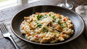 Um clássico irresistível: risoto de frango cremoso