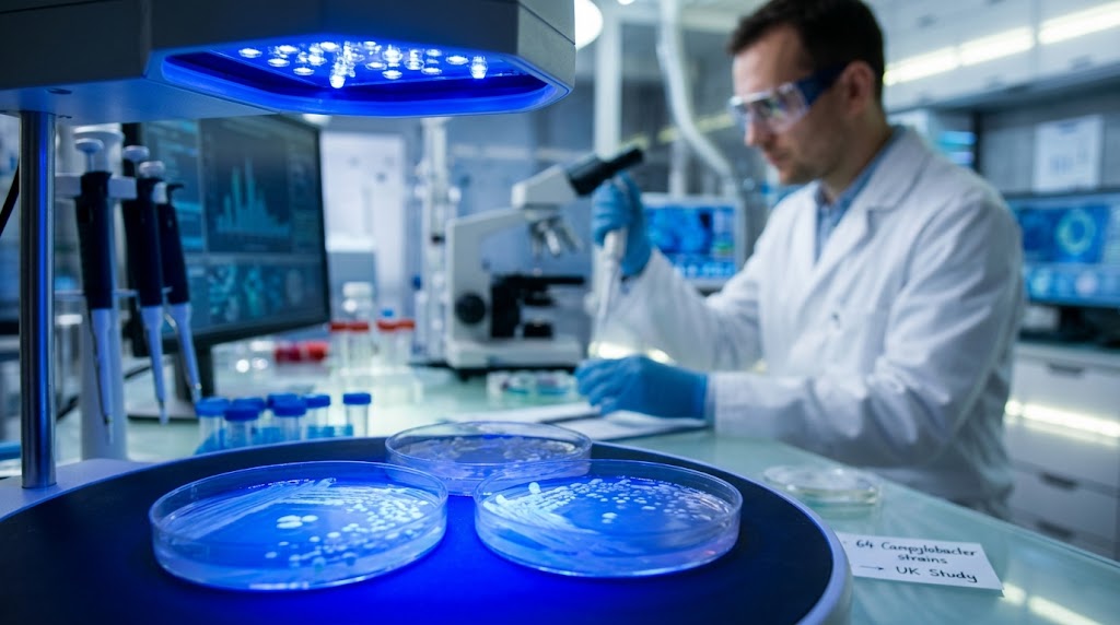Luz azul elimina 64 cepas de Campylobacter em estudo no Reino Unido